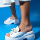Jord - White Patent Bow Pearl-Detail Platform Slide (Women)