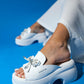 Jord - White Patent Bow Pearl-Detail Platform Slide (Women)