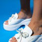 Jord - White Patent Bow Pearl-Detail Platform Slide (Women)