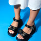Merida Black Buckle Platform Sandal (Women)