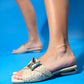 Journey - Beige Woven Butterfly-Embellished Low Heel Sandal (Women)