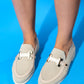 Michigan - Beige Knit Buckle Loafer Shoe (Women)