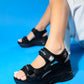 Arthur - Black Sequin Strap Chunky Platform Sport Sandal (Women)