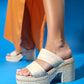 Levnes - Beige Platform Heel Slide (Women)