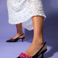 Alexa - Black Satin/Fuchsia Floral Heeled Shoe (Women)