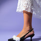 Alexa - Black Satin/White Floral Heeled Shoe (Women)