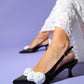 Alexa - Black Satin/White Floral Heeled Shoe (Women)