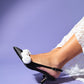 Alexa - Black Satin/White Floral Heeled Shoe (Women)