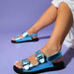 Olimpa - Blue Jeweled Velcro Flat Sandal (Women)