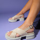 Lungo - Beige Cross-Strap Chunky Platform Sandal (Women)