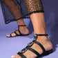 Never - Black Satin Embellished Sandal (Women)