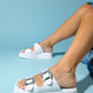Preds - White Embellished Buckle Double-Band Slide (Women)