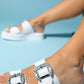 Preds - White Embellished Buckle Double-Band Slide (Women)