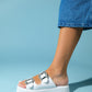 Preds - White Embellished Buckle Double-Band Slide (Women)