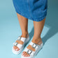 Preds - White Embellished Buckle Double-Band Slide (Women)