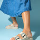 Preds - Beige Embellished Buckle Double-Band Slide (Women)