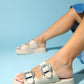 Preds - Beige Embellished Buckle Double-Band Slide (Women)