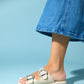 Preds - Beige Embellished Buckle Double-Band Slide (Women)
