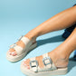 Preds - Beige Embellished Buckle Double-Band Slide (Women)