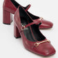 Levan - Burgundy Buckle Chunky Heel Shoe (Women)