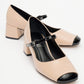 Apena - Beige/Black Patent Low Block Heel Shoe (Women)