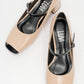 Apena - Beige/Black Patent Low Block Heel Shoe (Women)