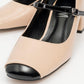 Apena - Beige/Black Patent Low Block Heel Shoe (Women)