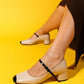 Apena - Beige/Black Patent Low Block Heel Shoe (Women)