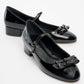 Stela - Black Patent Bow Heeled Ballet Flat (Women)