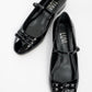Stela - Black Patent Bow Heeled Ballet Flat (Women)