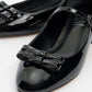 Stela - Black Patent Bow Heeled Ballet Flat (Women)