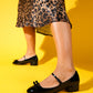 Stela - Black Patent Bow Heeled Ballet Flat (Women)