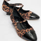 Uster - Black-Yellow Patterned Low Block Heel Shoe (Women)