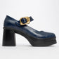 Ashes - Navy Gold Buckle Platform Heel Shoe (Women)