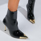 Velada - Black Patent Gold-Detail Zip Heel Boot (Women)