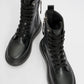 Nicolas Black Leather Combat Boot (Women)