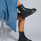 Nicolas Black Leather Combat Boot (Women)