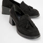 Marlo - Black Suede Tassel Block Heel Loafer (Women)