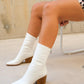 Laval - White Back-Zip Block Heel Boot (Women)