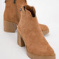 Mier - Cognac Suede Chain Detail Chunky Heel Boot (Women)