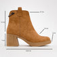 Mier - Cognac Suede Chain Detail Chunky Heel Boot (Women)
