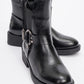Stone - Black Flat Heel Buckle Elastic Zip Ankle Boot (Women)