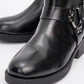 Stone - Black Flat Heel Buckle Elastic Zip Ankle Boot (Women)