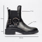 Stone - Black Flat Heel Buckle Elastic Zip Ankle Boot (Women)