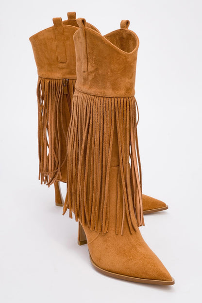 Gueras Fringed High Heel Boot - Cognac