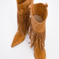 Gueras - Cognac Fringed Pointed Toe High Heel Boot (Women)