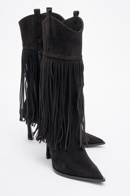 Gueras Fringed Pointed Toe High Heel Boot (Women)