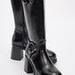 Rock - Black Buckle & Zip Platform Heel Boot (Women)