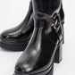 Rock - Black Buckle & Zip Platform Heel Boot (Women)