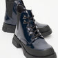 Challo - Navy Patent Lace-Up Elastic Ankle Boot (Women)